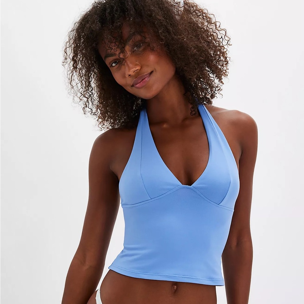 Sleeveless Halter V-Neck Tank Top - Blue